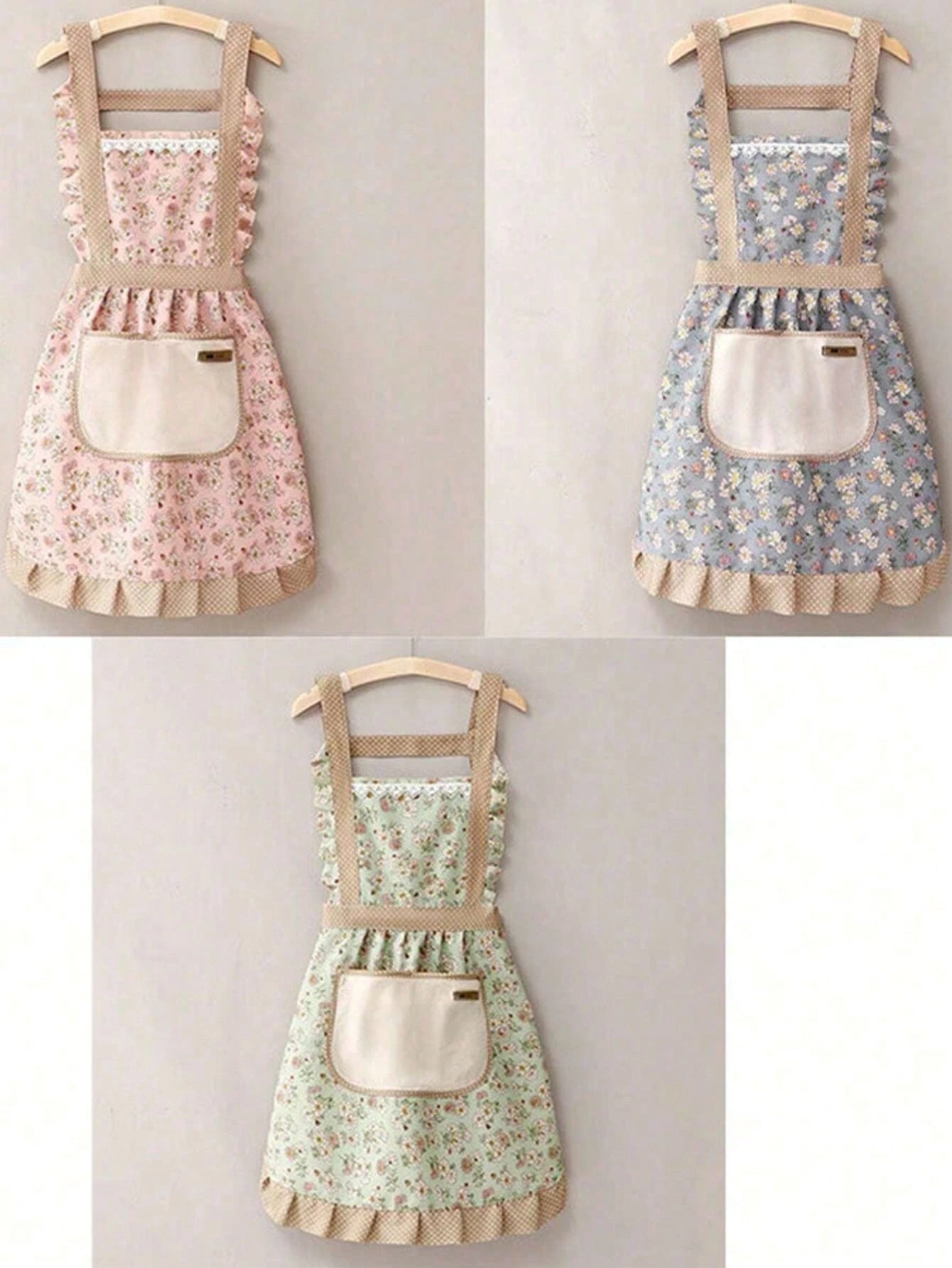 1pc Floral Print Bib Apron – Oil And Stain-Resistant Princess-Style Apron With Pockets And Lace Details; Vintage-Style Floral Kitchen Apron For Women – Perfect For Cleaning The Kitchen, Living Room, O