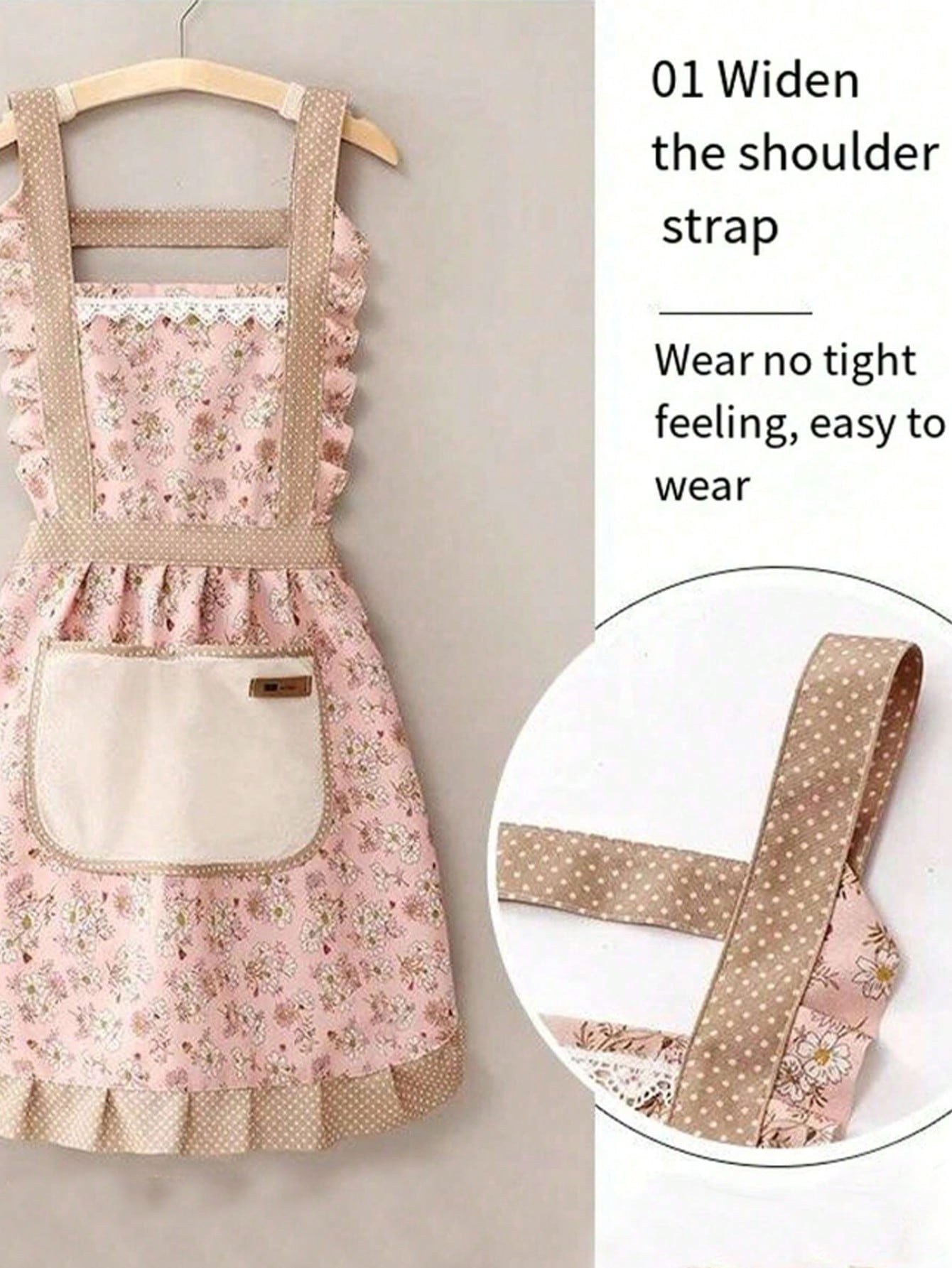 1pc Floral Print Bib Apron – Oil And Stain-Resistant Princess-Style Apron With Pockets And Lace Details; Vintage-Style Floral Kitchen Apron For Women – Perfect For Cleaning The Kitchen, Living Room, O