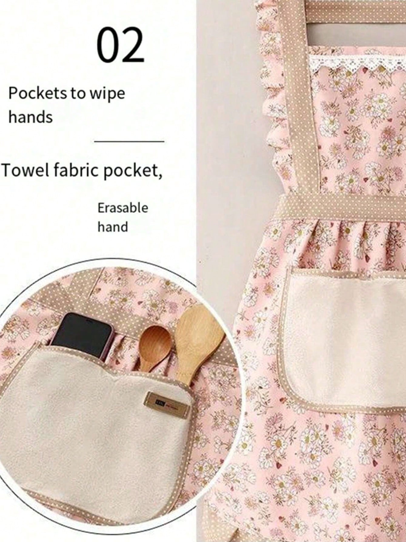 1pc Floral Print Bib Apron – Oil And Stain-Resistant Princess-Style Apron With Pockets And Lace Details; Vintage-Style Floral Kitchen Apron For Women – Perfect For Cleaning The Kitchen, Living Room, O