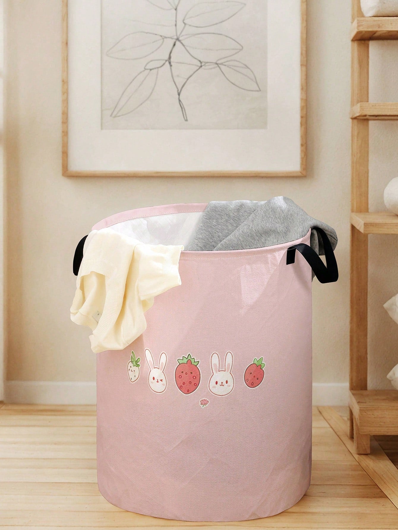 1pc Foldable Round Storage Basket With Handles, Cute Animal Pattern, Large Capacity Multi-Purpose Storage Bin For Nursery, Baby Diaper, Clothes, Toys And Accessories Organization