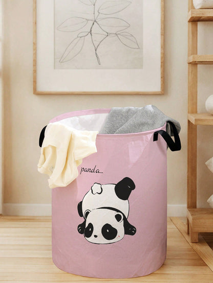 1pc Foldable Round Storage Basket With Handles, Cute Animal Pattern, Large Capacity Multi-Purpose Storage Bin For Nursery, Baby Diaper, Clothes, Toys And Accessories Organization