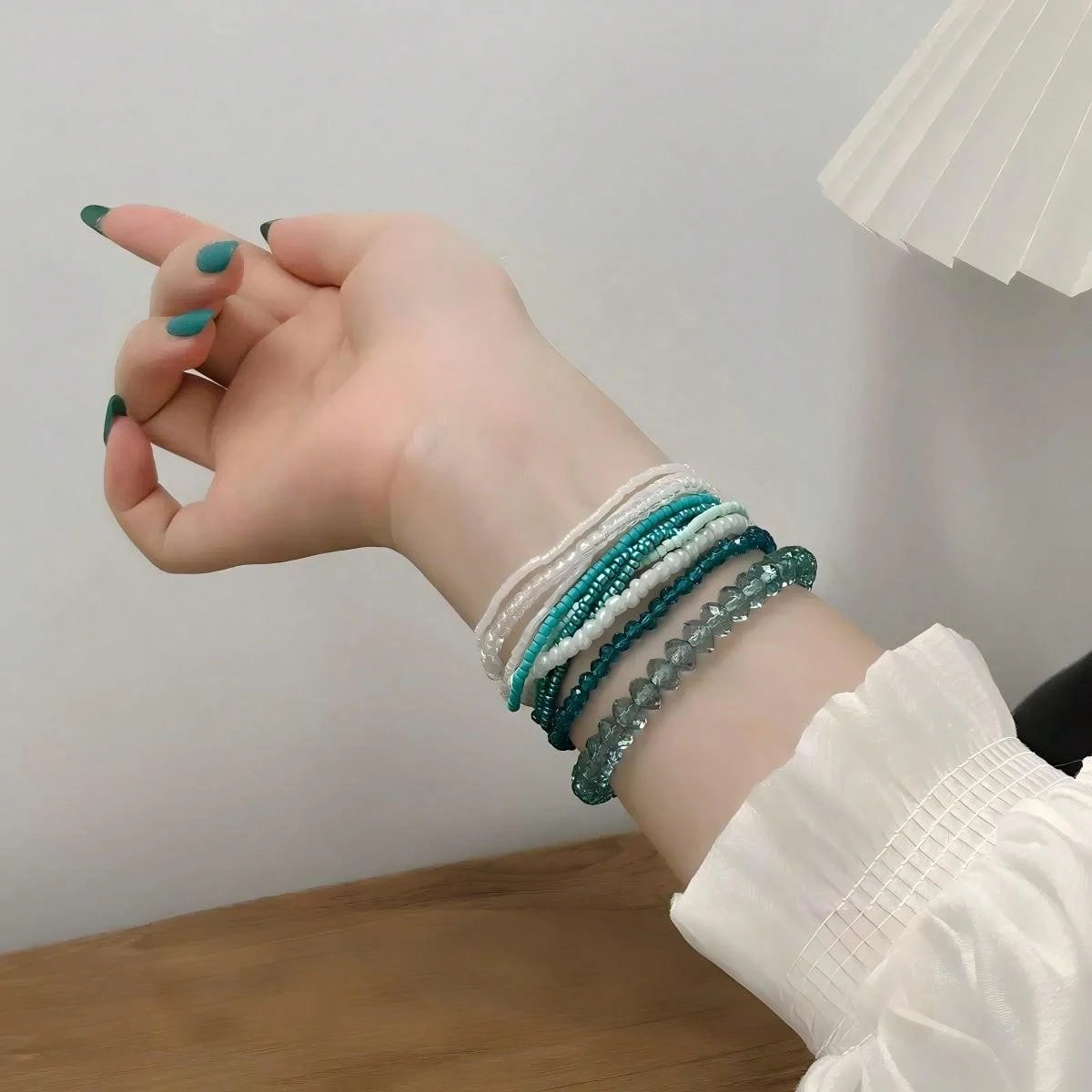 1PC Forest Teal Green Beaded Bracelet Natural Stone Beads Material Cool Tone Skin Flattering Beach Style Daily Vacation Bohemian Jewelry For Women