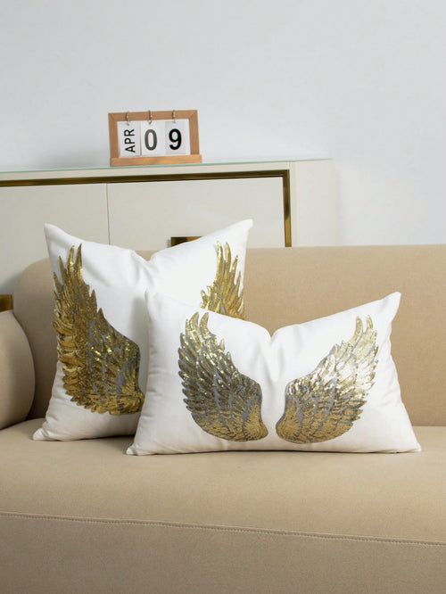 1pc Gold Sequin Wing Pillowcase, Applique Embroidery Craft Bedroom Bed Head Decoration Throw Pillow, Living Room Sofa, Balcony Window Seat Decoration Cushion Cover, Outdoor Garden, Yard Festival Party