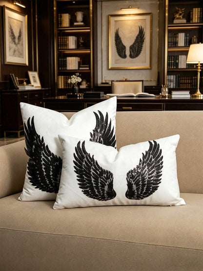 1pc Gold Sequin Wing Pillowcase, Applique Embroidery Craft Bedroom Bed Head Decoration Throw Pillow, Living Room Sofa, Balcony Window Seat Decoration Cushion Cover, Outdoor Garden, Yard Festival Party