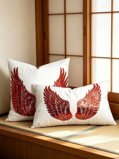 1pc Gold Sequin Wing Pillowcase, Applique Embroidery Craft Bedroom Bed Head Decoration Throw Pillow, Living Room Sofa, Balcony Window Seat Decoration Cushion Cover, Outdoor Garden, Yard Festival Party