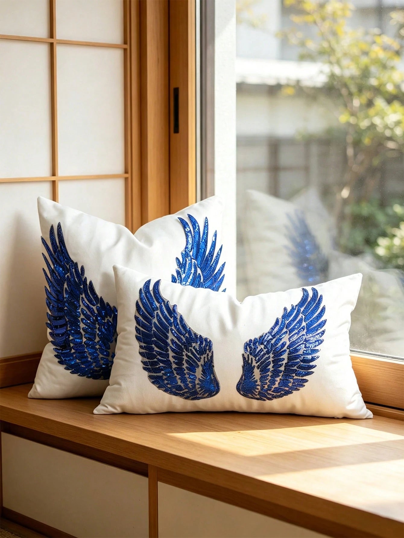 1pc Gold Sequin Wing Pillowcase, Applique Embroidery Craft Bedroom Bed Head Decoration Throw Pillow, Living Room Sofa, Balcony Window Seat Decoration Cushion Cover, Outdoor Garden, Yard Festival Party
