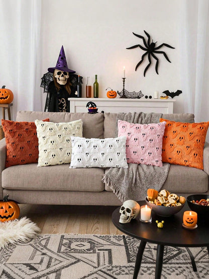 1pc Halloween Ghost Pillowcase, Room Decor, Halloween Decoration, Cute 3D Ghost Decorative Cushion Cover, Autumn Decor, Living Room Cushion Cover, Suitable For Sofa, Bedroom, Home Decor, Perfect For D