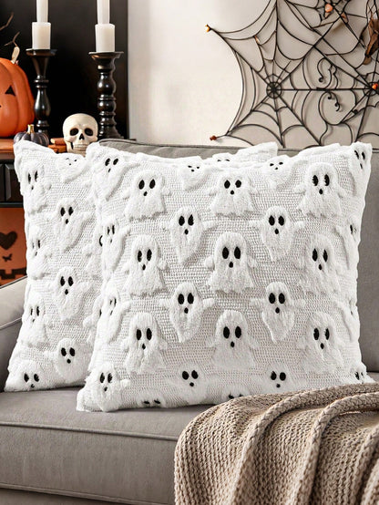 1pc Halloween Ghost Pillowcase, Room Decor, Halloween Decoration, Cute 3D Ghost Decorative Cushion Cover, Autumn Decor, Living Room Cushion Cover, Suitable For Sofa, Bedroom, Home Decor, Perfect For D