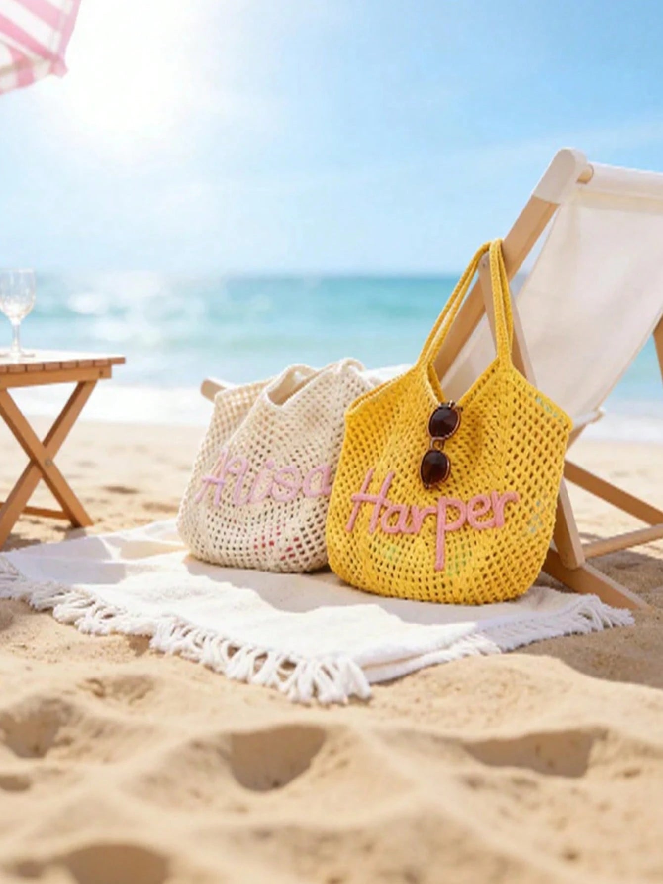1pc Handmade Customized Women's Woven Rope Shoulder Bag Print Name Letter For Wedding Favors Bridesmaid Bachelorette Party Travel Best Friend Gifts, Bridesmaids Gifts Boxes