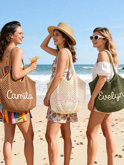 1pc Handmade Customized Women's Woven Rope Shoulder Bag Print Name Letter For Wedding Favors Bridesmaid Bachelorette Party Travel Best Friend Gifts, Bridesmaids Gifts Boxes