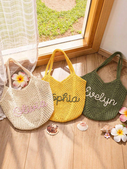 1pc Handmade Customized Women's Woven Rope Shoulder Bag Print Name Letter For Wedding Favors Bridesmaid Bachelorette Party Travel Best Friend Gifts, Bridesmaids Gifts Boxes