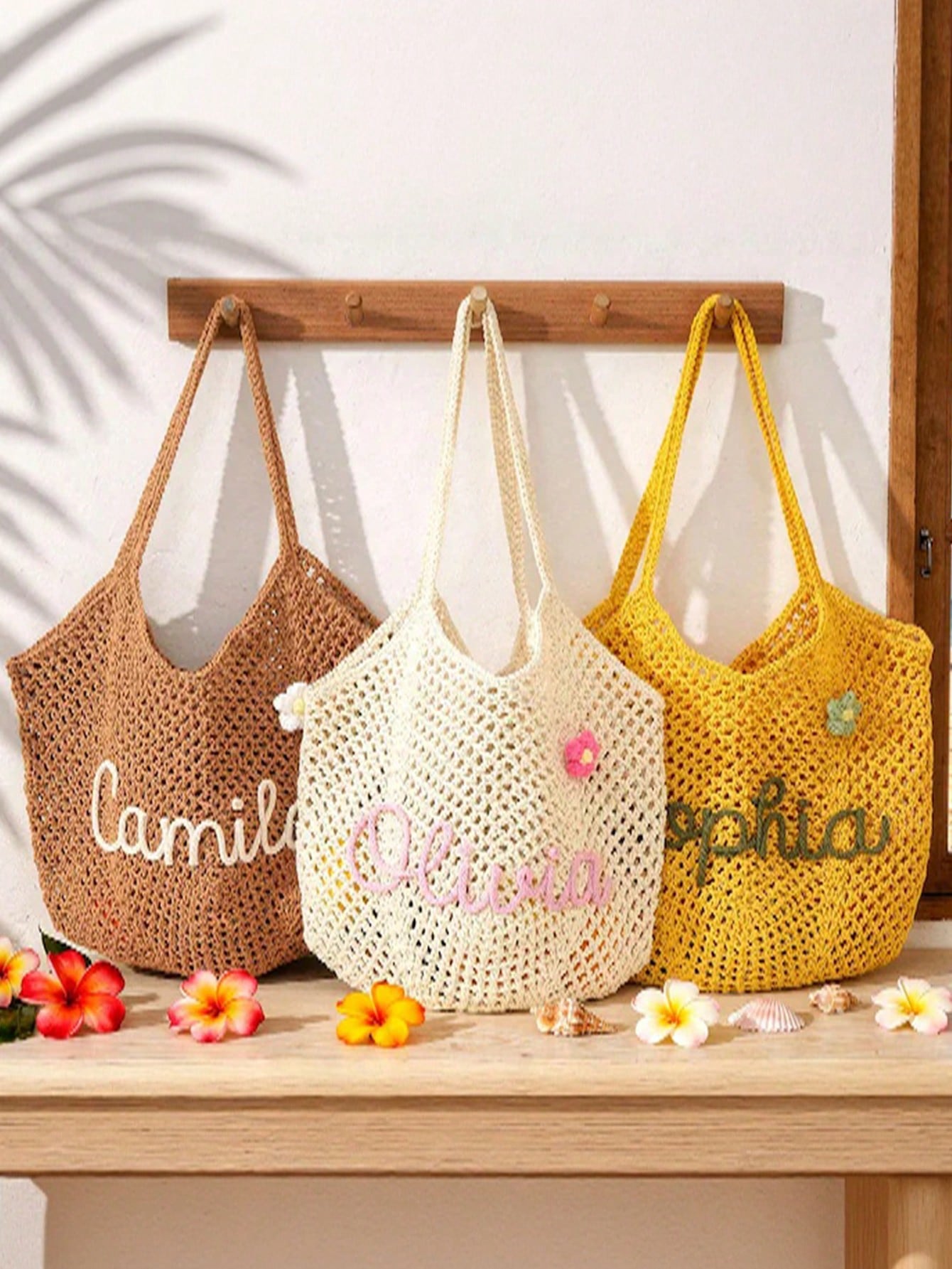 1pc Handmade Customized Women's Woven Rope Shoulder Bag Print Name Letter For Wedding Favors Bridesmaid Bachelorette Party Travel Best Friend Gifts, Bridesmaids Gifts Boxes