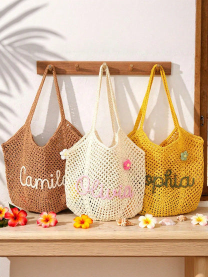 1pc Handmade Customized Women's Woven Rope Shoulder Bag Print Name Letter For Wedding Favors Bridesmaid Bachelorette Party Travel Best Friend Gifts, Bridesmaids Gifts Boxes