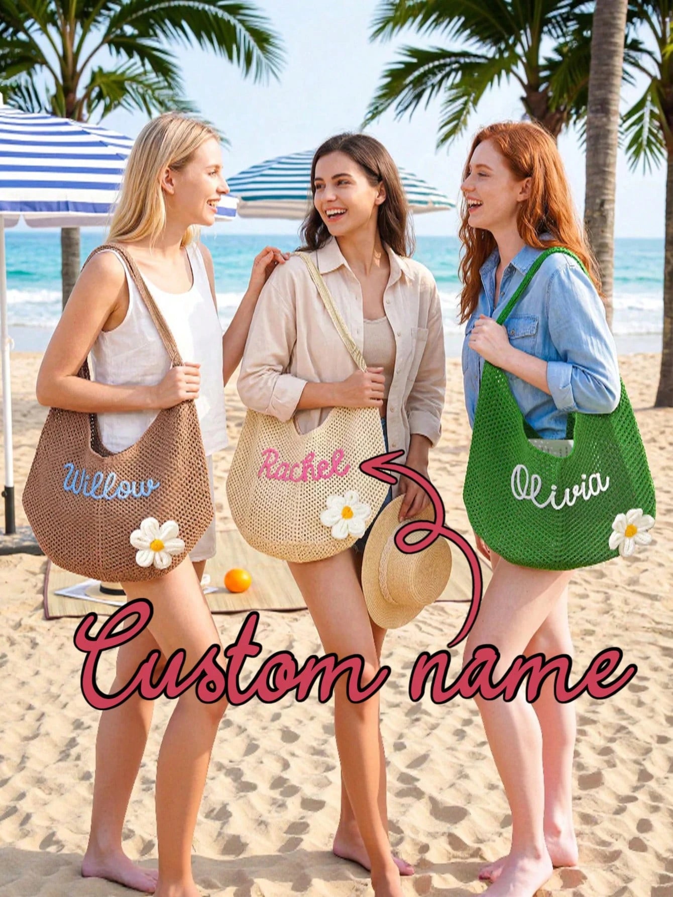 1pc Handmade Customized Women's Woven Rope Shoulder Bag Print Name Letter For Wedding Favors Bridesmaid Bachelorette Party Travel Best Friend Gifts, Bridesmaids Gifts Boxes