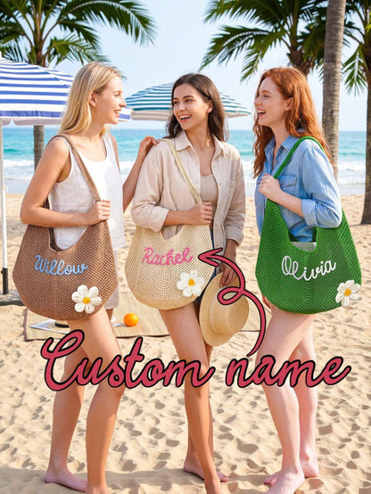 1pc Handmade Customized Women's Woven Rope Shoulder Bag Print Name Letter For Wedding Favors Bridesmaid Bachelorette Party Travel Best Friend Gifts, Bridesmaids Gifts Boxes