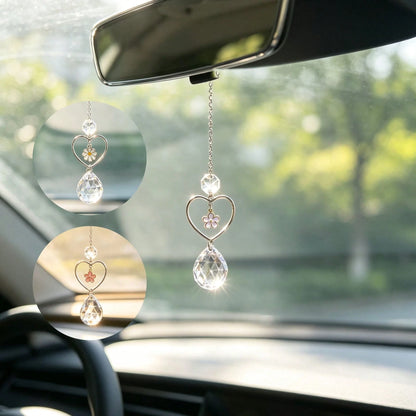 1pc Heart Flower Crystal Car Rearview Mirror Pendant, Elegant Style Auto Interior Decor Vehicle Accessory