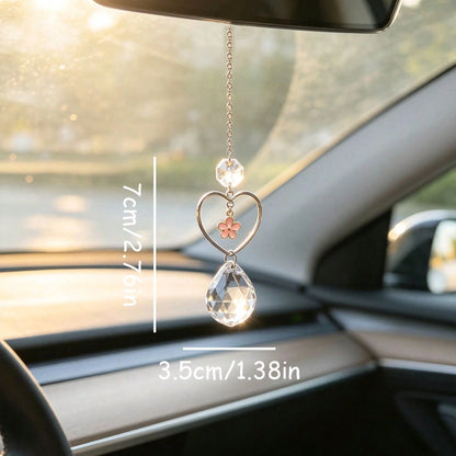 1pc Heart Flower Crystal Car Rearview Mirror Pendant, Elegant Style Auto Interior Decor Vehicle Accessory