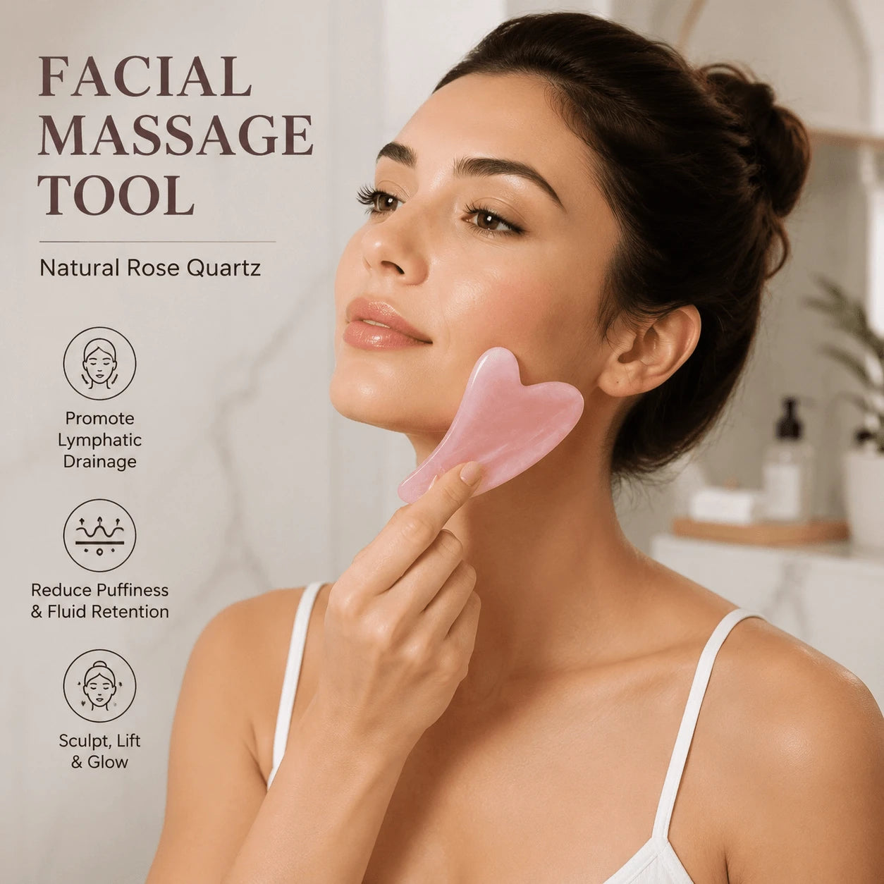 1pc Heart-Shaped Rose Quartz Gua Sha Tool, Smooth Facial Massage And Skincare Stone For Face, Jawline, Eyes, Neck And Body, Manual Sculpting, Depuffing And Muscle Relaxation Scraping Board, Portable S
