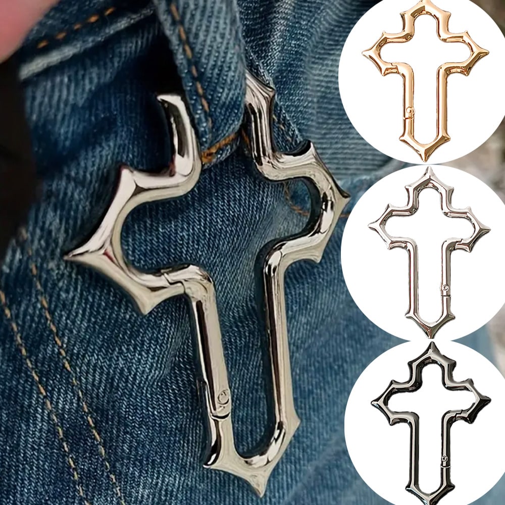 1pc Heavy Duty Punk Rock Keychain With Carabiner Clip, Metal Cross Zinc Alloy, Dog Clip, Suitable For DIY Lanyard, Bag Clip Hook, Dog Chain