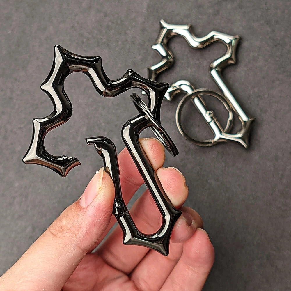 1pc Heavy Duty Punk Rock Keychain With Carabiner Clip, Metal Cross Zinc Alloy, Dog Clip, Suitable For DIY Lanyard, Bag Clip Hook, Dog Chain