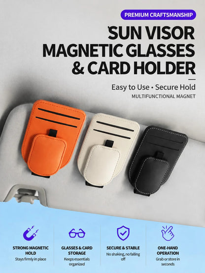 1pc High-Quality Car Sun Visor Glasses Holder- Multifunctional Car Fashion Glasses Storage Box, Card & Ticket Organizer, Car Interior Accessory, Strong Elastic Clip, Scratch-Resistant, Easy Installat