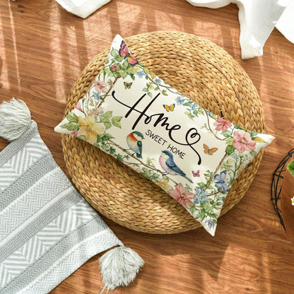 1PC Home Sweet Bird And Floral Pillowcase, 12 X 20 Inches Spring And Summer Floral Cushion Cover, For Sofa, Living Room, And Bedroom Decor, Single-Sided, Pillow Not Included