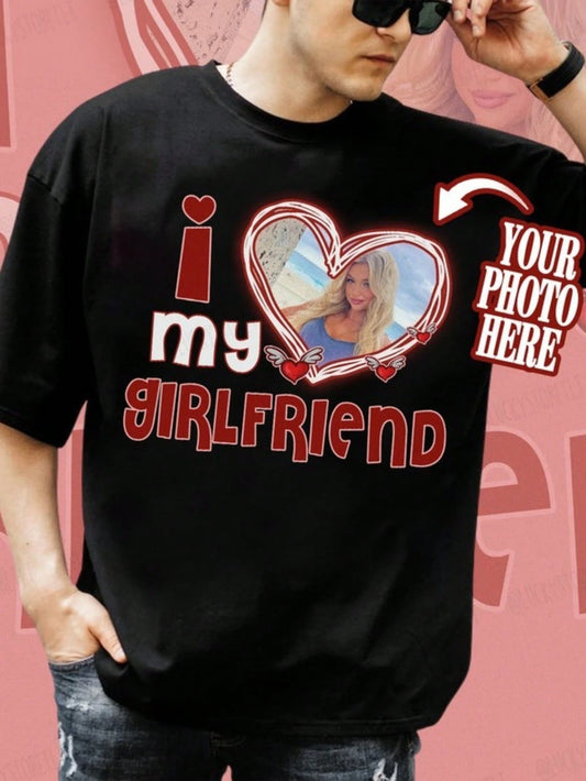 1pc I Love My Hot Girlfriend Shirt, Custom Valentine Day Shirt, I Heart My Girlfriend Shirt, I Love My Girlfriend Custom Picture
