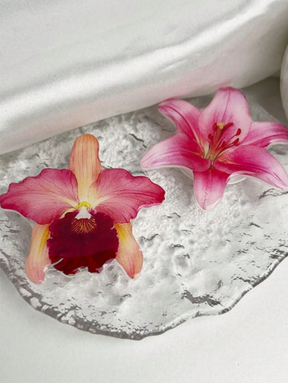 1pc INS Pink Flower Orchid Lily Acrylic Resin Phone Holder, Foldable Portable Air Cushion Phone Stand