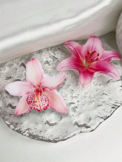 1pc INS Pink Flower Orchid Lily Acrylic Resin Phone Holder, Foldable Portable Air Cushion Phone Stand