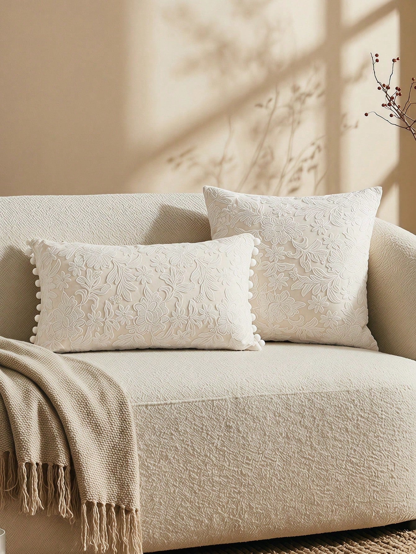 1pc Lace Embroidered Faux Fur Decorative Throw Pillow Cover, Lumbar Pillow Case For Bedroom, Living Room, Sofa, Home Decor
