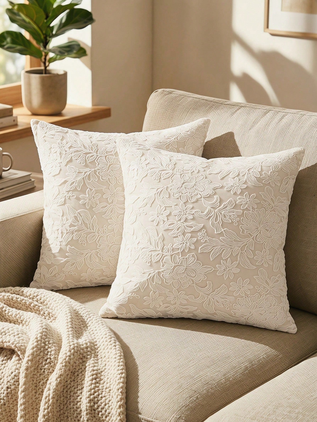 1pc Lace Embroidered Faux Fur Decorative Throw Pillow Cover, Lumbar Pillow Case For Bedroom, Living Room, Sofa, Home Decor