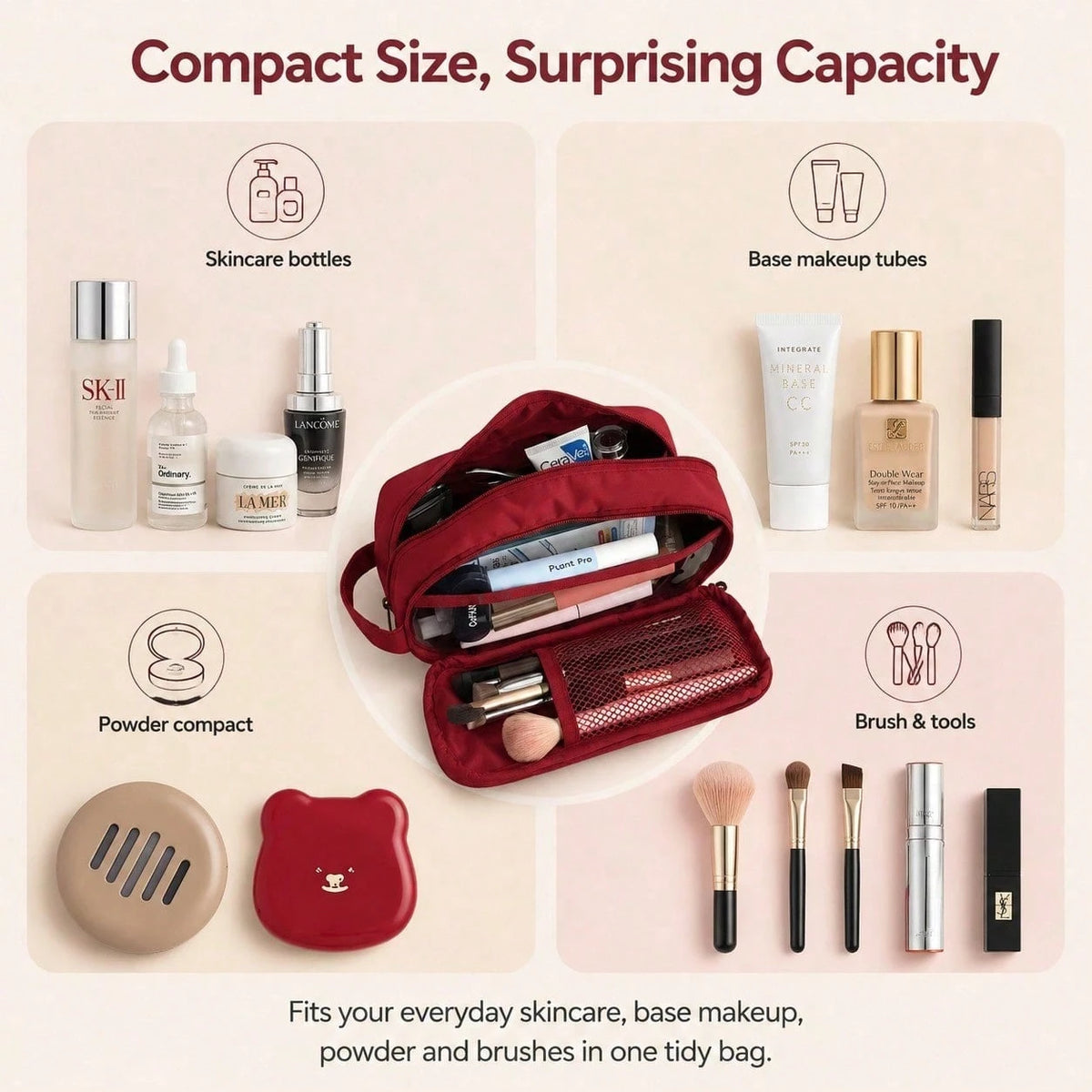1pc Large Capacity Waterproof Makeup Bag- Portable Travel Cosmetic Organizer With Multiple Compartments. Pencil Case (Suitable For All Seasons- School Supplies),Bedroom Room Decor,Back To School