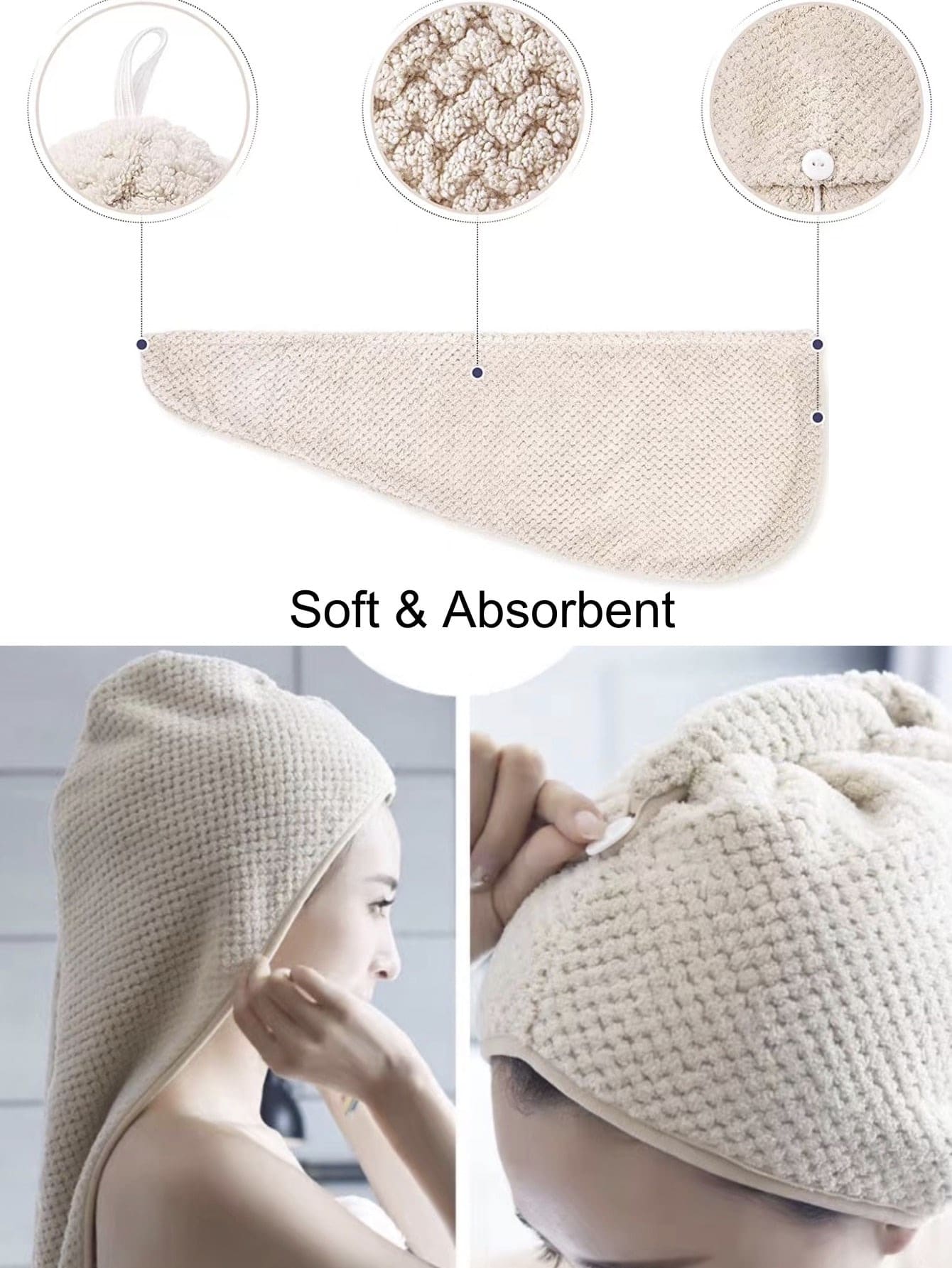 1pc Large Microfiber Hair Drying Towel For Women Super Absorbent Quick Dry Long Short Hair With Elastic Strap For Home Bathroom Salon Hotel Sports Gym