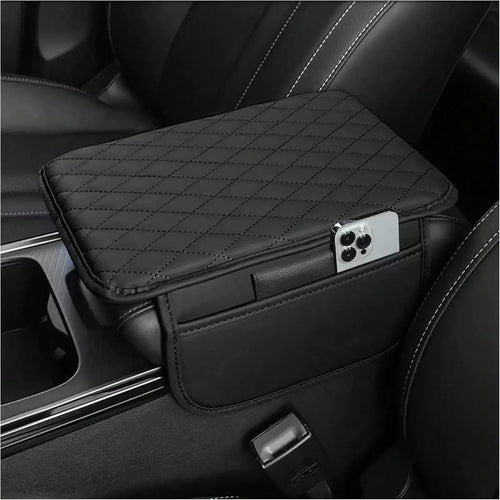 1pc Leather Car Center Console Armrest Cover Pad With 2 Storage Pockets, Universal Automotive Armrest Box Cushion, Car Interior Protection Cover, Fits Most Vehicles, Auto Accessories