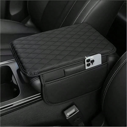 1pc Leather Car Center Console Armrest Cover Pad With 2 Storage Pockets, Universal Automotive Armrest Box Cushion, Car Interior Protection Cover, Fits Most Vehicles, Auto Accessories