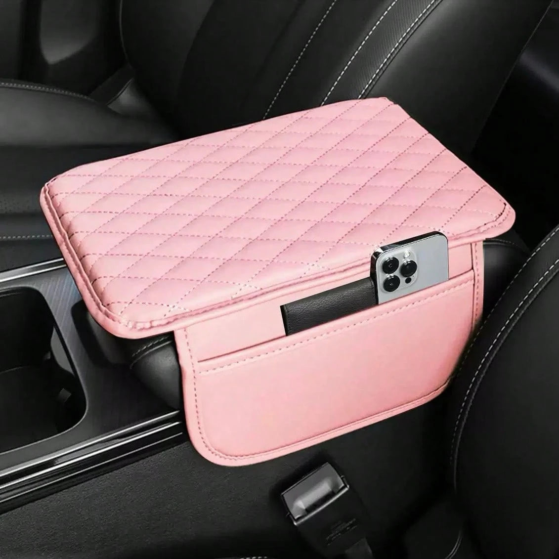 1pc Leather Car Center Console Armrest Cover Pad With 2 Storage Pockets, Universal Automotive Armrest Box Cushion, Car Interior Protection Cover, Fits Most Vehicles, Auto Accessories