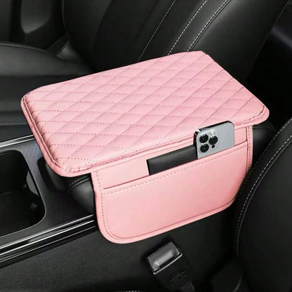 1pc Leather Car Center Console Armrest Cover Pad With 2 Storage Pockets, Universal Automotive Armrest Box Cushion, Car Interior Protection Cover, Fits Most Vehicles, Auto Accessories