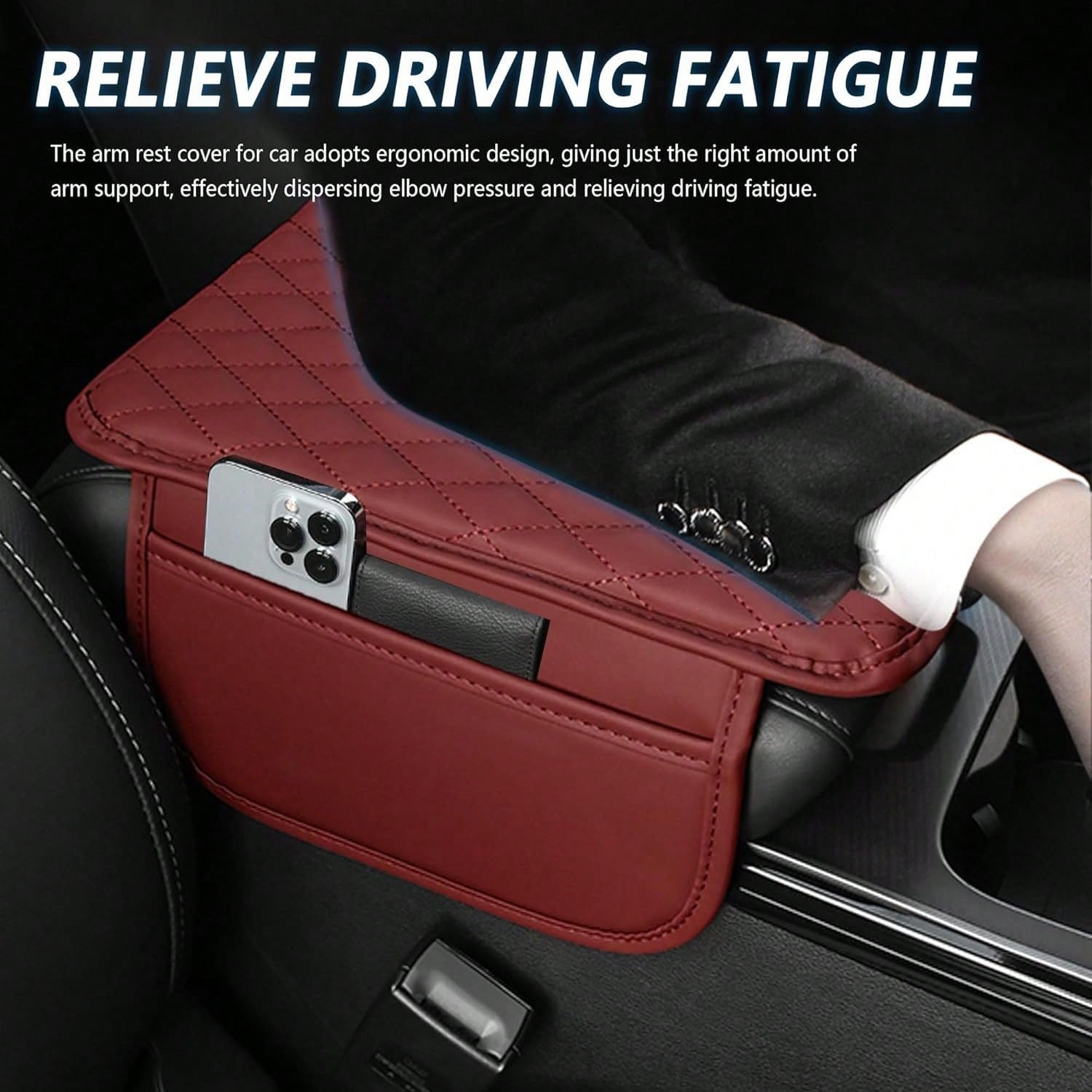 1pc Leather Car Center Console Armrest Cover Pad With 2 Storage Pockets, Universal Automotive Armrest Box Cushion, Car Interior Protection Cover, Fits Most Vehicles, Auto Accessories