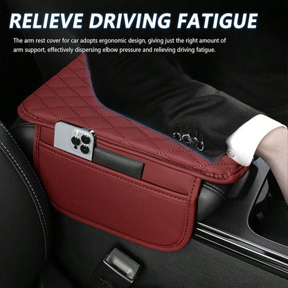 1pc Leather Car Center Console Armrest Cover Pad With 2 Storage Pockets, Universal Automotive Armrest Box Cushion, Car Interior Protection Cover, Fits Most Vehicles, Auto Accessories