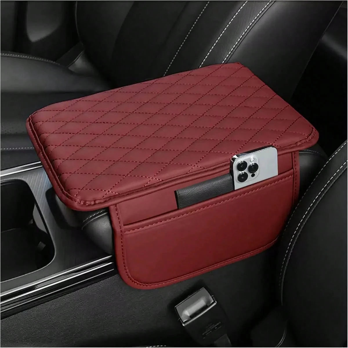 1pc Leather Car Center Console Armrest Cover Pad With 2 Storage Pockets, Universal Automotive Armrest Box Cushion, Car Interior Protection Cover, Fits Most Vehicles, Auto Accessories