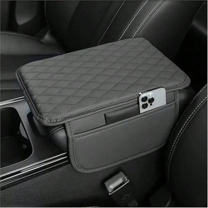 1pc Leather Car Center Console Armrest Cover Pad With 2 Storage Pockets, Universal Automotive Armrest Box Cushion, Car Interior Protection Cover, Fits Most Vehicles, Auto Accessories