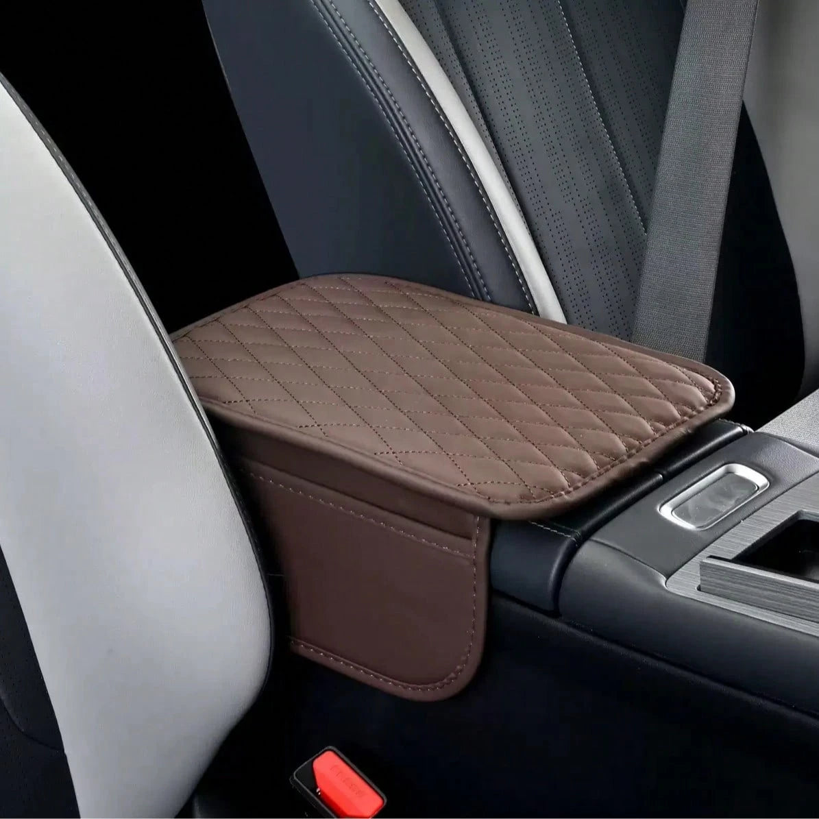 1pc Leather Car Center Console Armrest Cover Pad With 2 Storage Pockets, Universal Automotive Armrest Box Cushion, Car Interior Protection Cover, Fits Most Vehicles, Auto Accessories
