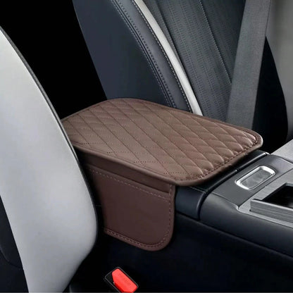 1pc Leather Car Center Console Armrest Cover Pad With 2 Storage Pockets, Universal Automotive Armrest Box Cushion, Car Interior Protection Cover, Fits Most Vehicles, Auto Accessories