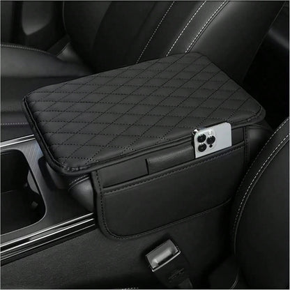 1pc Leather Car Center Console Armrest Cover Pad With 2 Storage Pockets, Universal Automotive Armrest Box Cushion, Car Interior Protection Cover, Fits Most Vehicles, Auto Accessories
