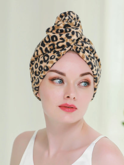1pc Leopard Hair Drying Cap Home Bathroom Decor Back To School Hair Bonnet Shower Towels For Beauty Salon, Hotel Sports, Home Essentials, Towel, Skin Care Hair Drying Towel Wrap