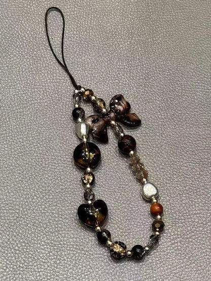 1pc Leopard Print Bow Decor Phone Lanyard, Handmade Beaded Phone Pendant, Phone Strap, CD/Camera Anti-Lost Chain, Bag Charm, Keychain, Compatible With Apple IPod Pro Bluetooth Earphone Case, Autumn/Wi
