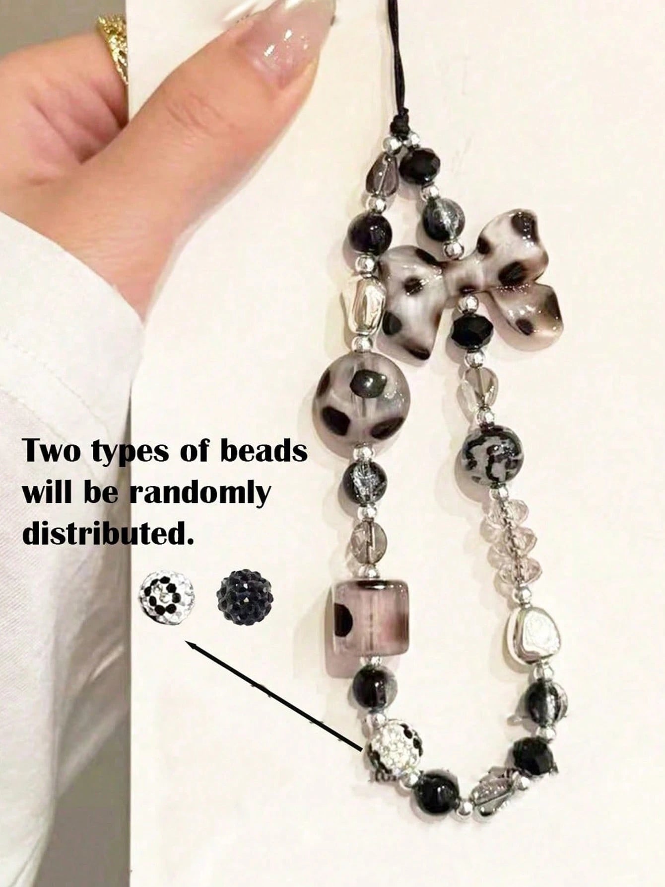 1pc Leopard Print Bow Decor Phone Lanyard, Handmade Beaded Phone Pendant, Phone Strap, CD/Camera Anti-Lost Chain, Bag Charm, Keychain, Compatible With Apple IPod Pro Bluetooth Earphone Case, Autumn/Wi