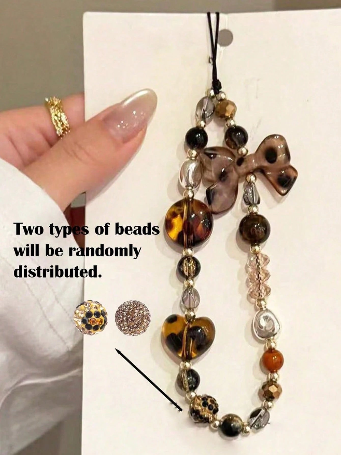 1pc Leopard Print Bow Decor Phone Lanyard, Handmade Beaded Phone Pendant, Phone Strap, CD/Camera Anti-Lost Chain, Bag Charm, Keychain, Compatible With Apple IPod Pro Bluetooth Earphone Case, Autumn/Wi