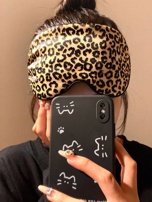 1pc Leopard Print Eye Mask, Lightweight Silk-Like Material, Sleeping Mask For Afternoon Nap, Summer Eye Fatigue Relief