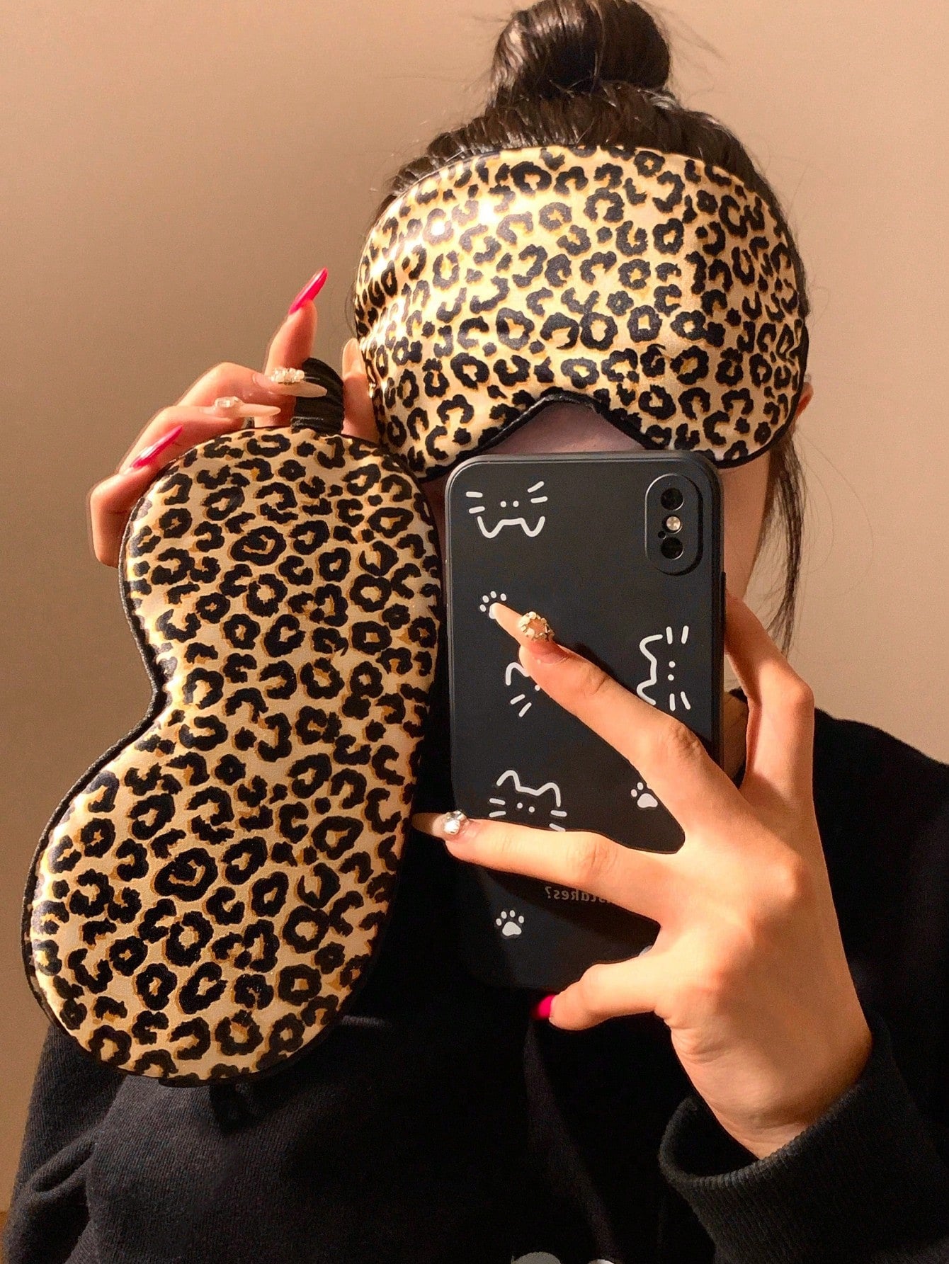 1pc Leopard Print Eye Mask, Lightweight Silk-Like Material, Sleeping Mask For Afternoon Nap, Summer Eye Fatigue Relief